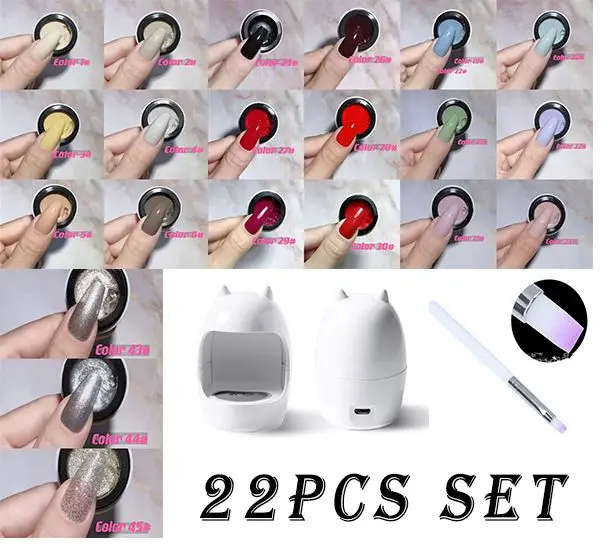 20-Color Solid Cream Gel Collection – 8Ml Pots + Led Lamp & Brush (22-Piece Kit) 1
