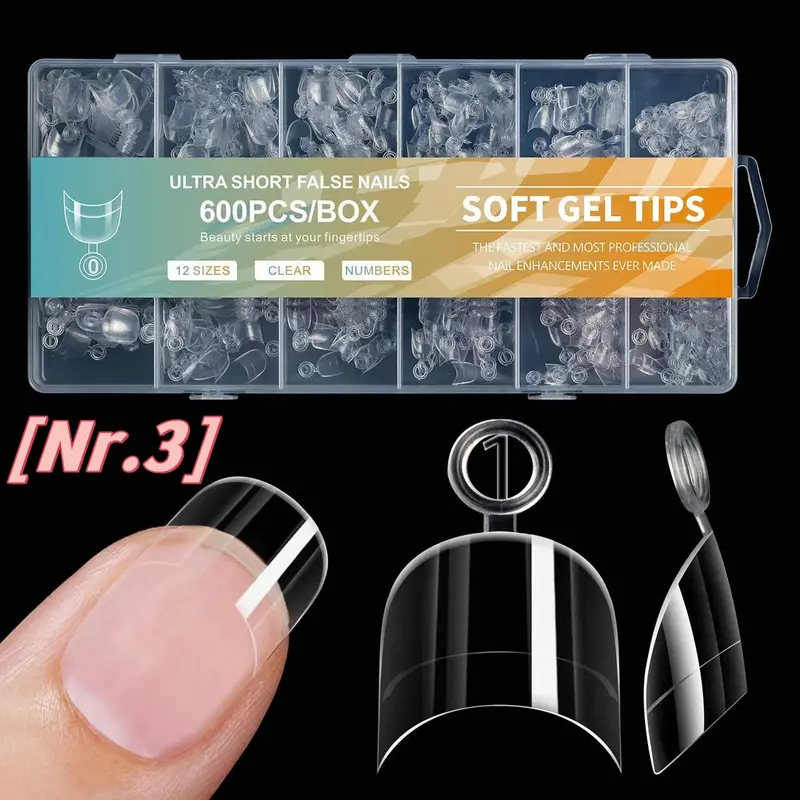 600 Count Ultra-Short Flexible Gel Nail Tips 1