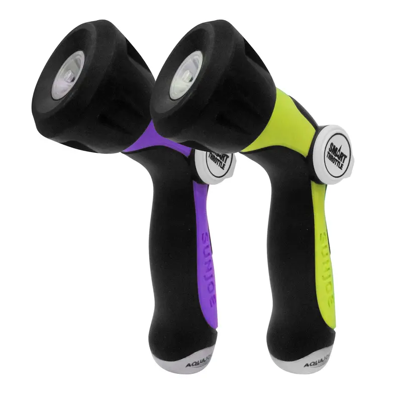 Aqua Joe 2-Pack One-Touch Adjustable Hose Nozzle – Jet, Cone, Mist Modes With Smart Throttle (Purple/Green) 1