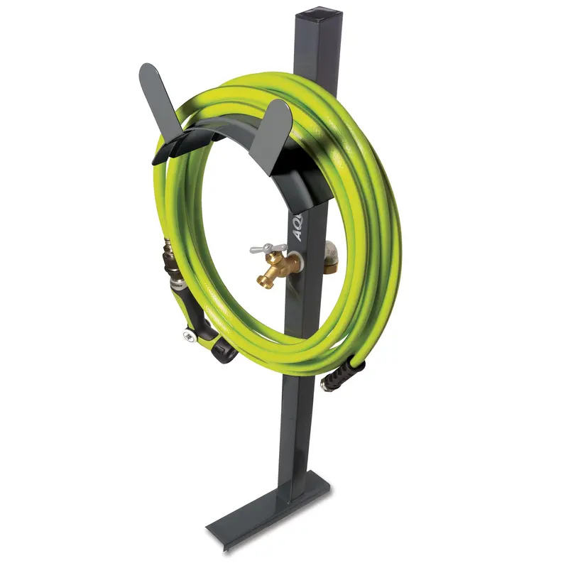 Aqua Joe Gray Garden Hose Stand With Brass Faucet Attachment 1