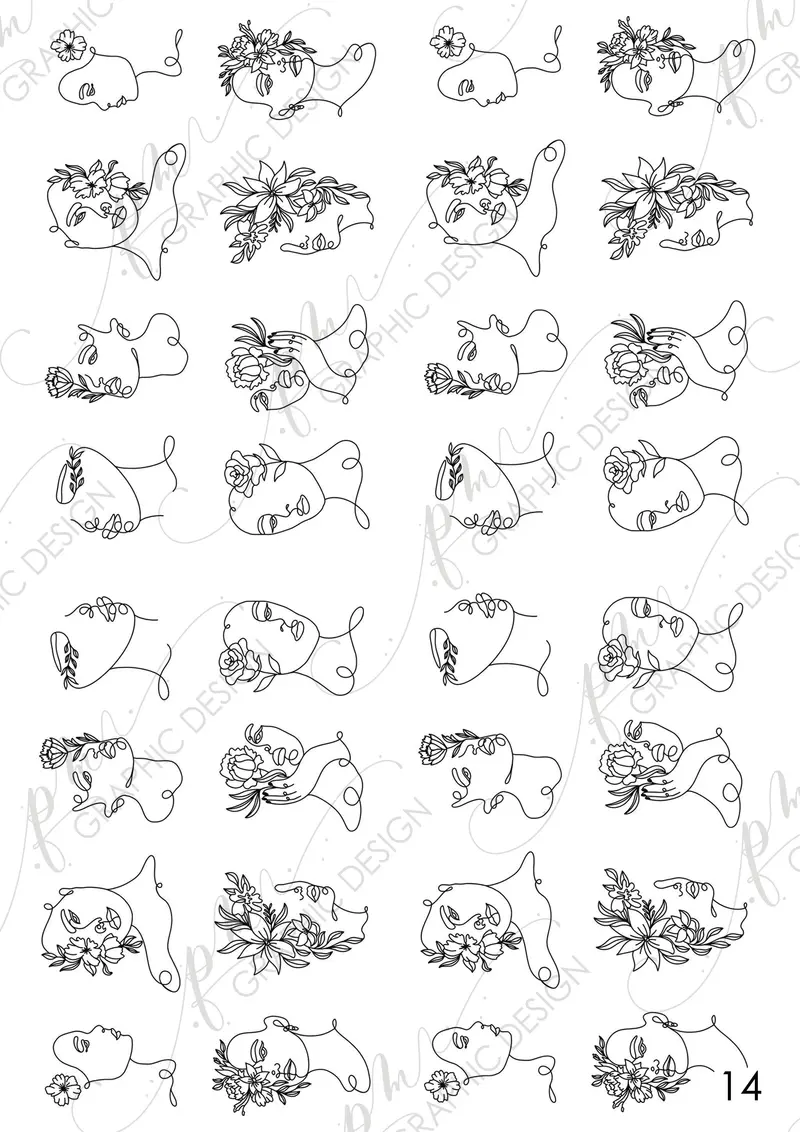 Artistic Floral And Face Nail Decal - Pm14 1