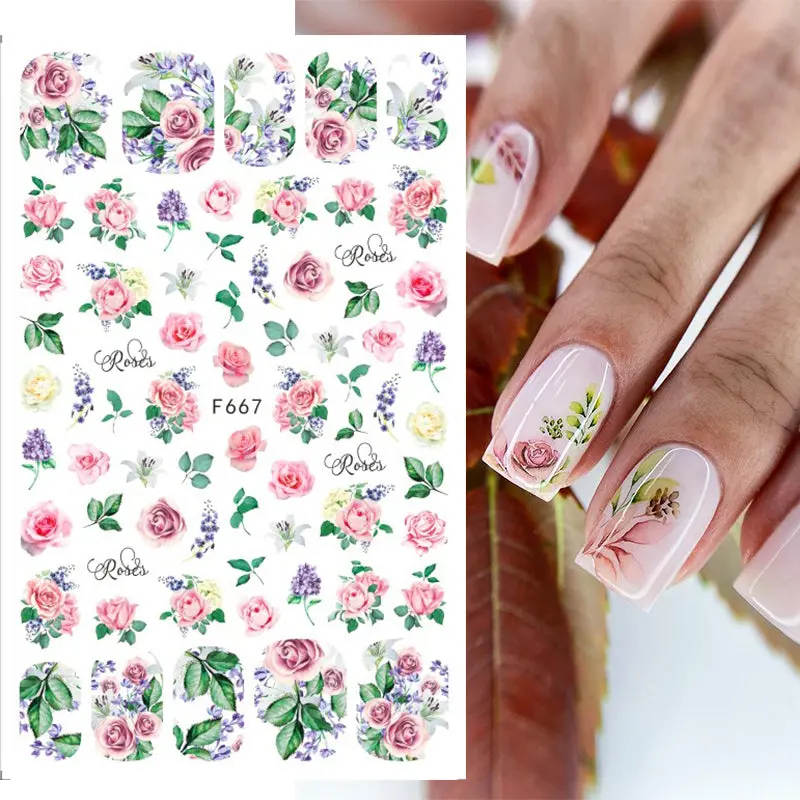 Artistic Flower Nail Sticker F667 - Curated Botanical Motif For Creative Nail Styling 1