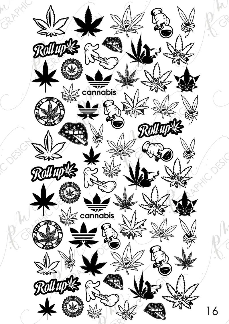 Botanical Cannabis Leaf Nail Art Sticker - Pm16 1