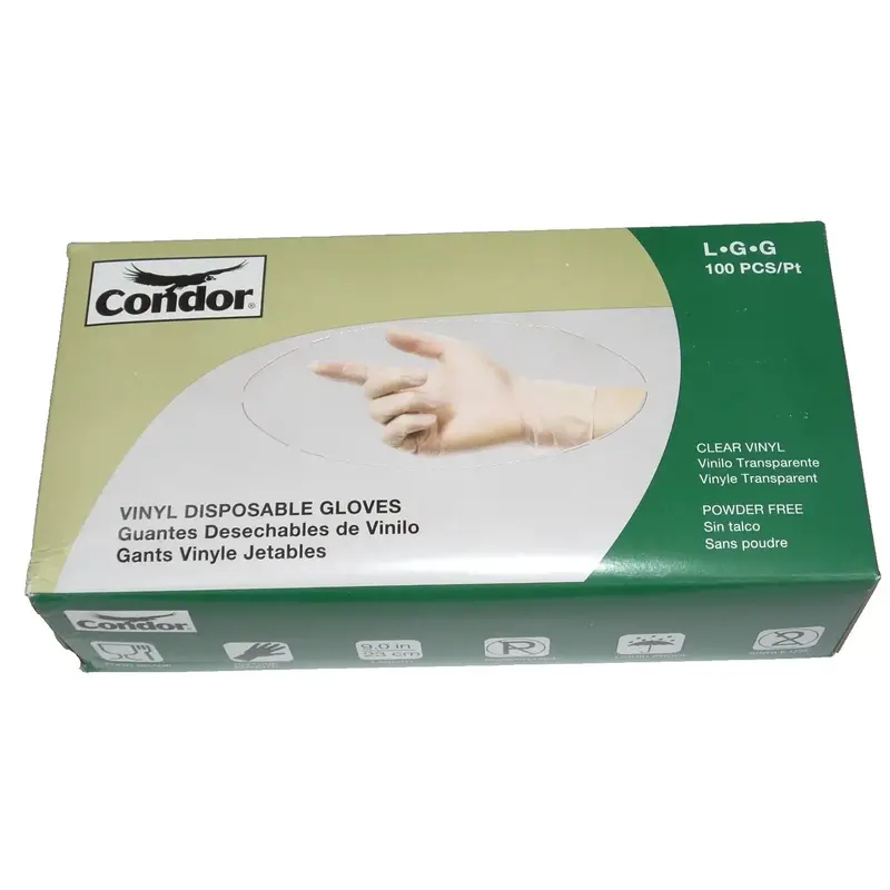 Condor Powder-Free White Vinyl Disposable Gloves – Large, 100-Count Ambidextrous Pack 1