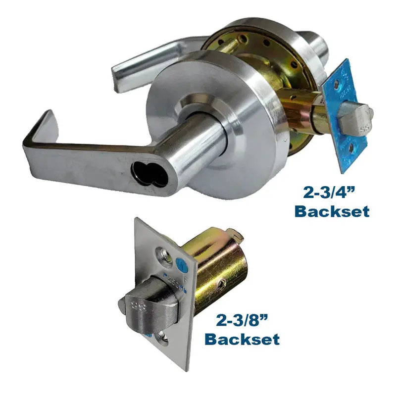 Ecs Commercial Lever Handle Set – Satin Chrome, Entrance Function, Grade 2, Includes 2-3/4" & Bonus 2-3/8" Backsets 1