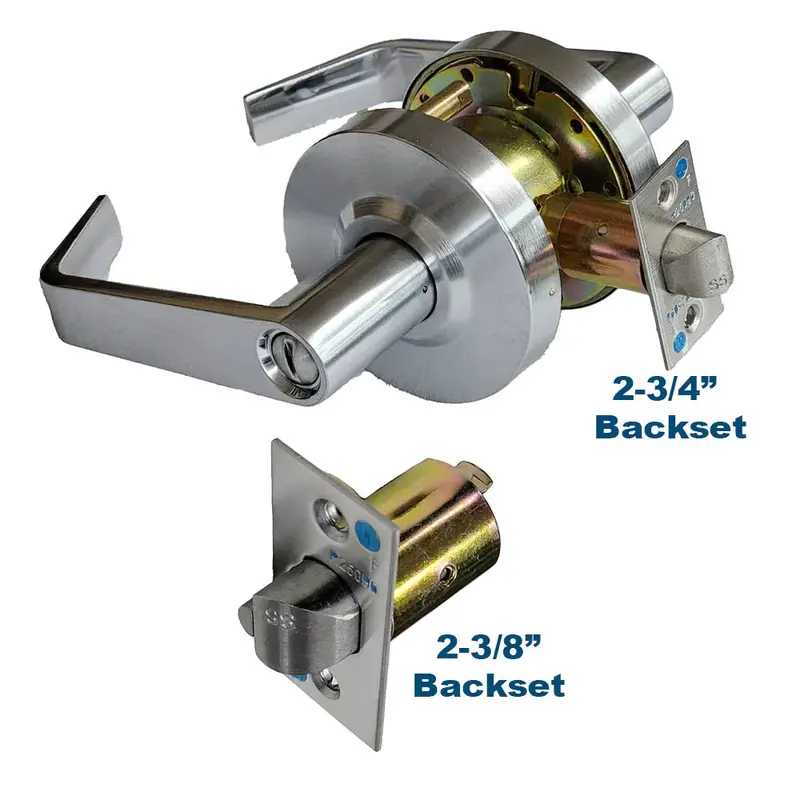 Ecs Commercial Lever Handle Set – Satin Chrome, Privacy Function, Grade 2, Includes 2-3/4" & Bonus 2-3/8" Backsets 1