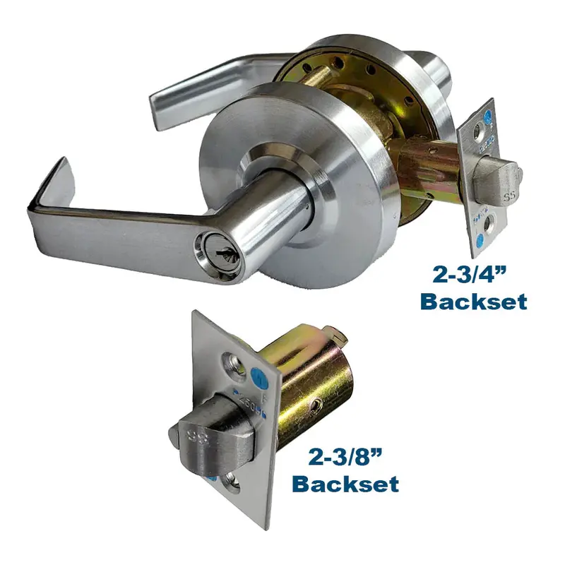 Ecs Commercial Lever Handle Set – Satin Chrome, Storeroom Function, Grade 2, Includes 2-3/4" & Bonus 2-3/8" Backsets 1