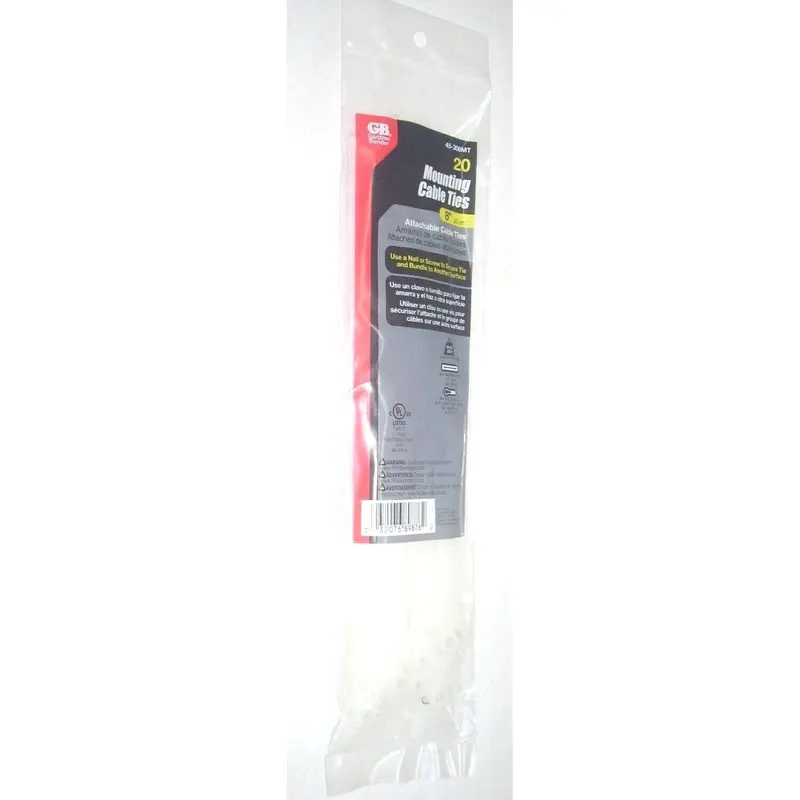 Gardner Bender White Mounting Zip Ties – 8 Inches, 50 Lb Rating, Integrated Base, Pack Of 20 1