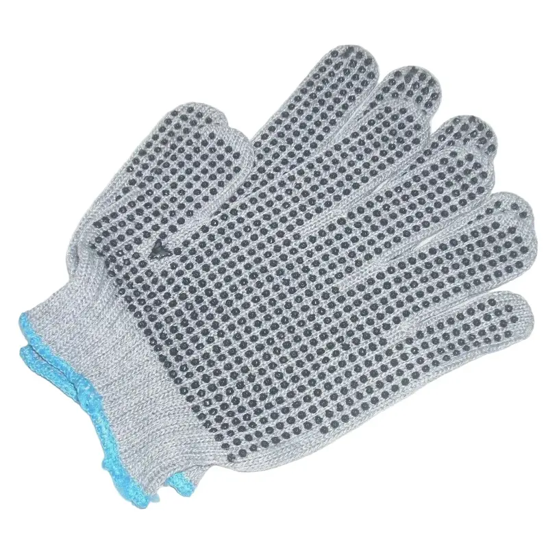Gray Knit Cotton Work Gloves With Palm Grip Dots – Unisex Large 1