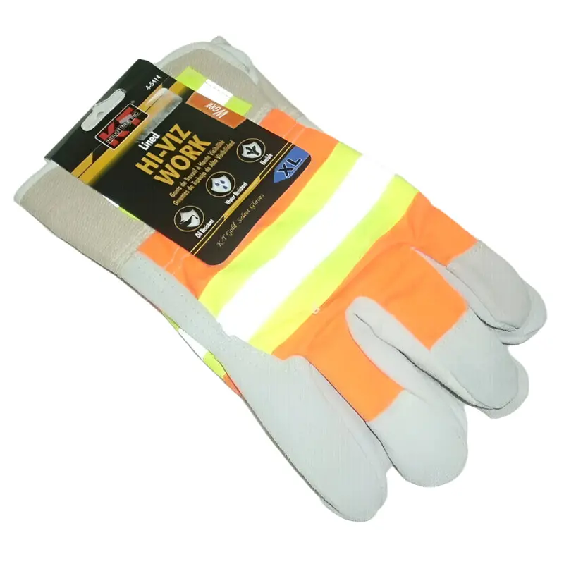 Kt Industries 4-5414 High-Visibility Work Gloves – Leather Palm & Lined Back, Large 1