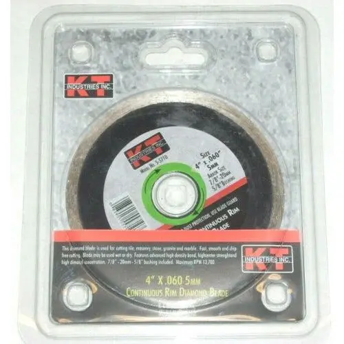 Kt Industries 4" Continuous-Rim Diamond Blade – 0.060" Thickness, 5Mm Rim, Wet/Dry Cutting 1