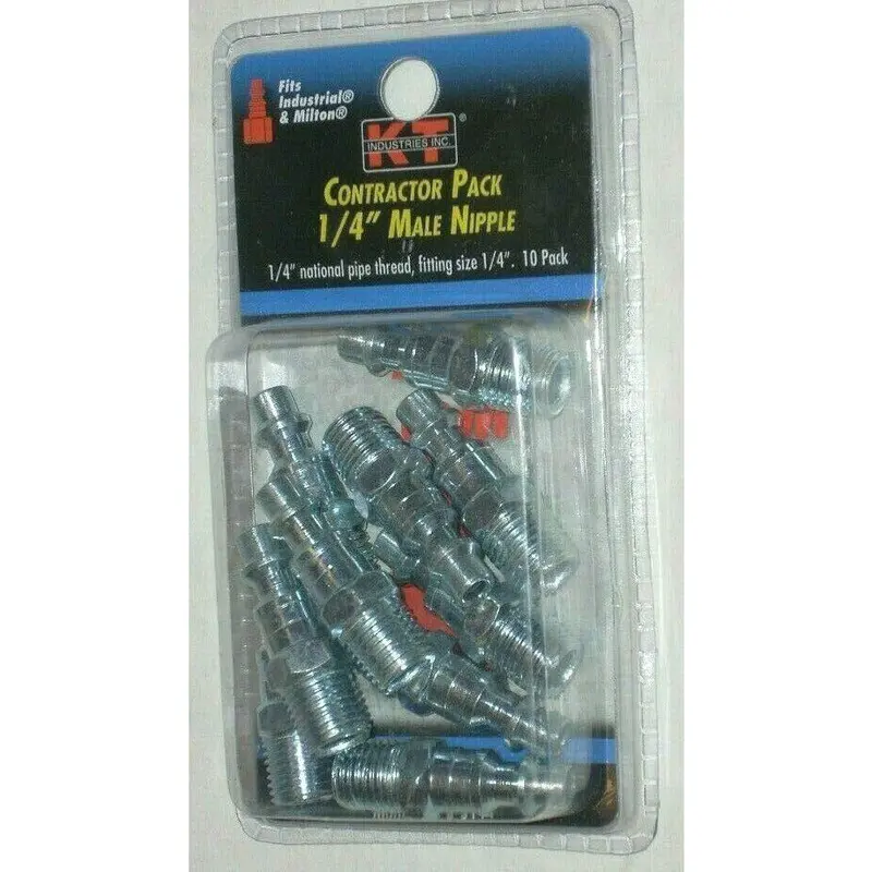 Kt Industries 6-5111 Milton-Compatible 1/4" Male Nipple Air Fitting – 10-Pack 1