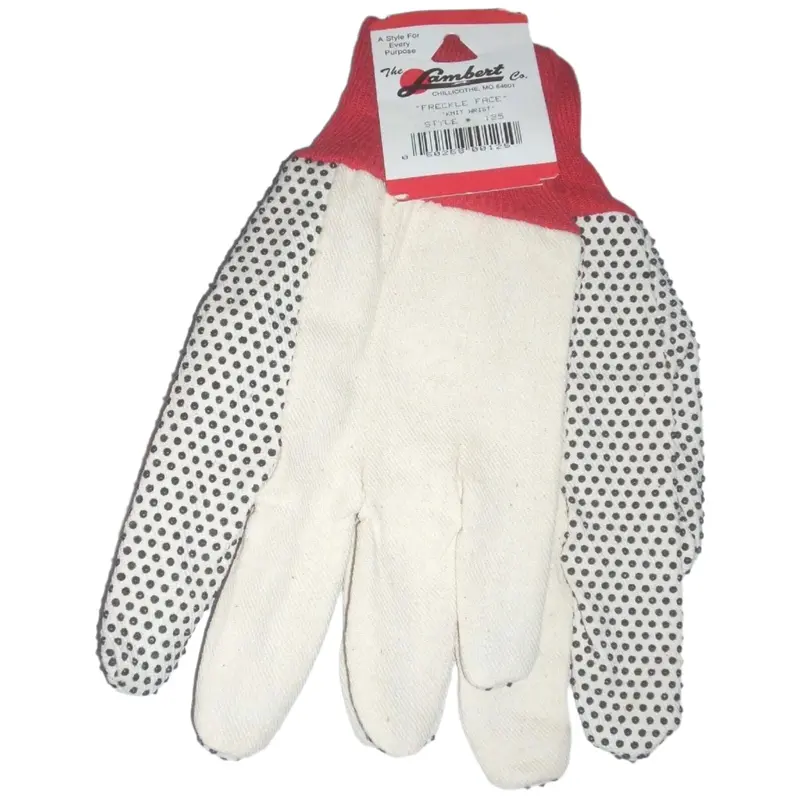 Lambert 125 Freckle Face Canvas Gloves: Dot-Print Design With Red Knit Cuff 1