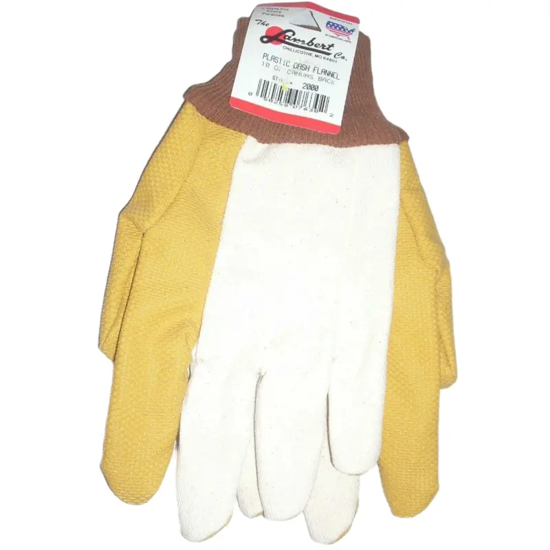 Lambert 2000 Heavy-Duty Flannel Work Gloves: 10Oz Canvas Back & Plastic Dash Coating 1