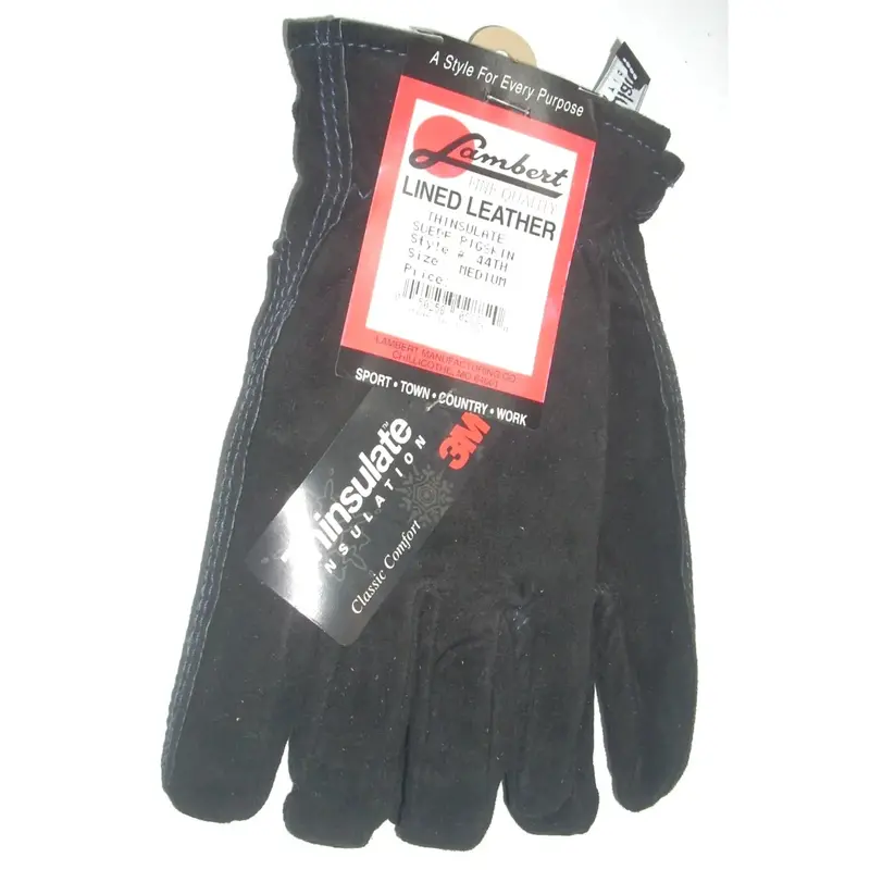 Lambert Black Pigskin Suede Gloves – Thinsulate-Lined, Medium, Made In Usa 1