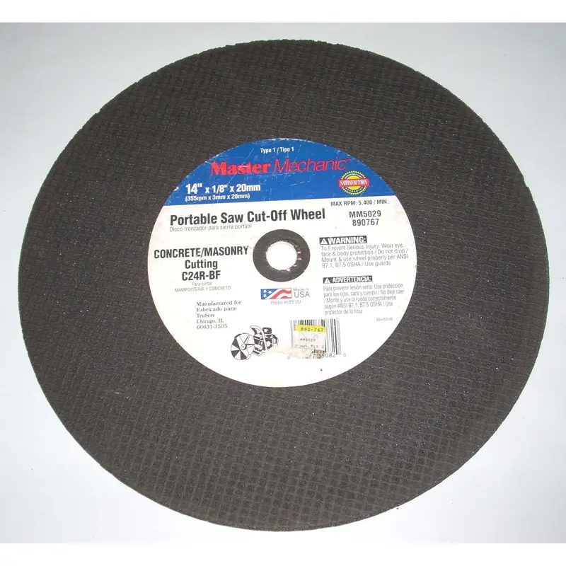 Master Mechanic Masonry Cut-Off Wheel, 14" X 1/8" X 20Mm, High-Speed 1