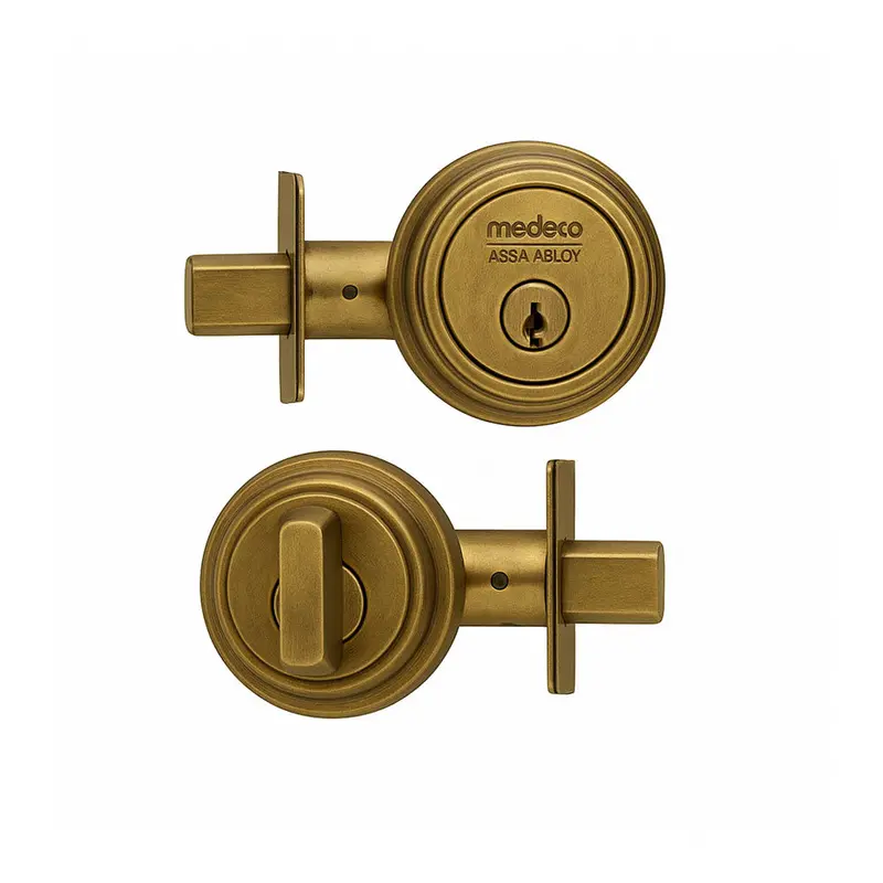 Medeco Maxum Residential Deadbolt – 6-Pin Dl Keyway, Single Cylinder, 2-3/8" Backset, Antique Brass Finish 1