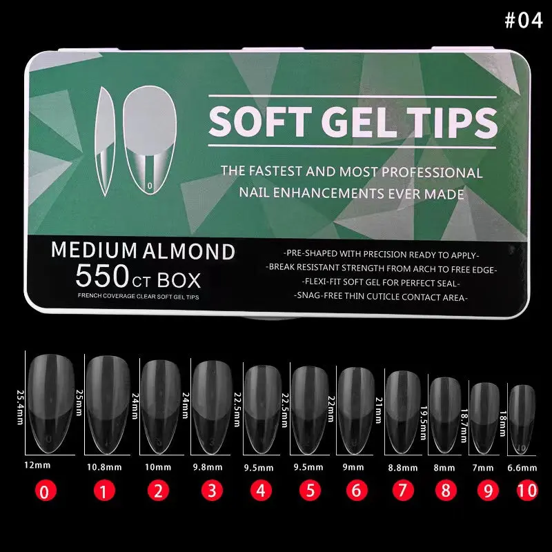Medium Almond Soft Gel Nail Extensions – 550-Piece Pack 1