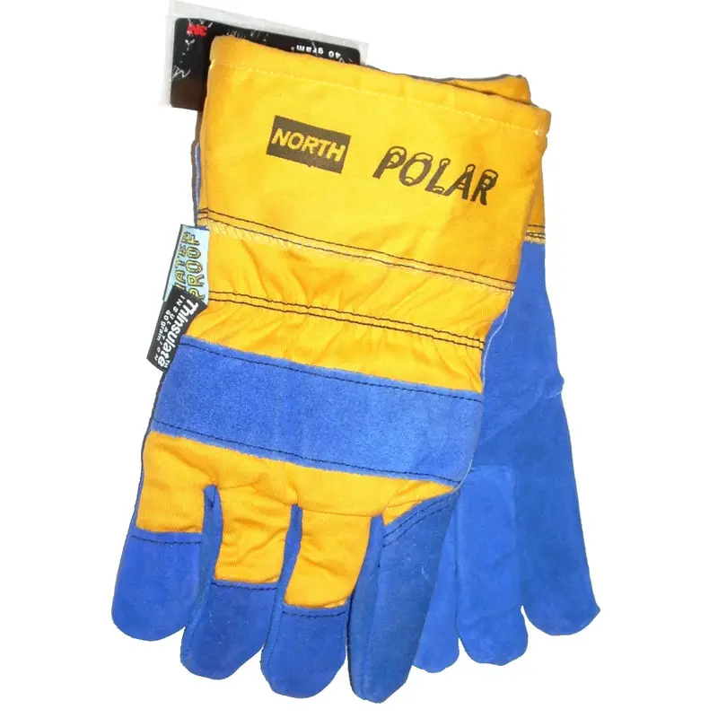 North Insulated Work Gloves – Leather Palm, Canvas Back, Blue/Yellow, Small 1