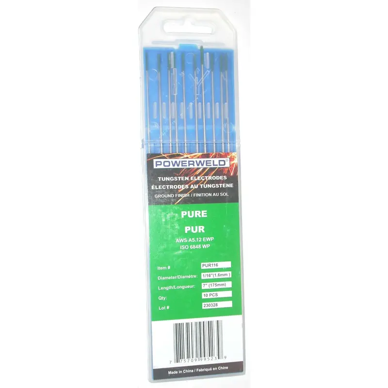 Pure Tungsten Tig Electrodes – 1/16 In × 7 In, 10-Pack (Powerweld) 1