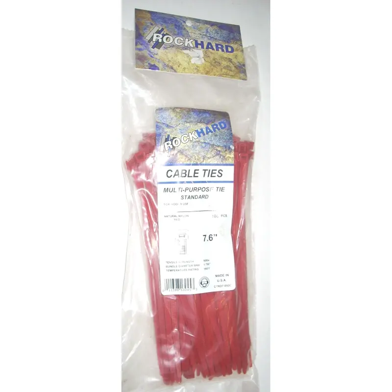 Rock Hard Ctrd7-050C Red Identification Cable Ties – 7.6" Length, 50 Lb Tensile Strength, 100-Pack (Made In Usa) 1