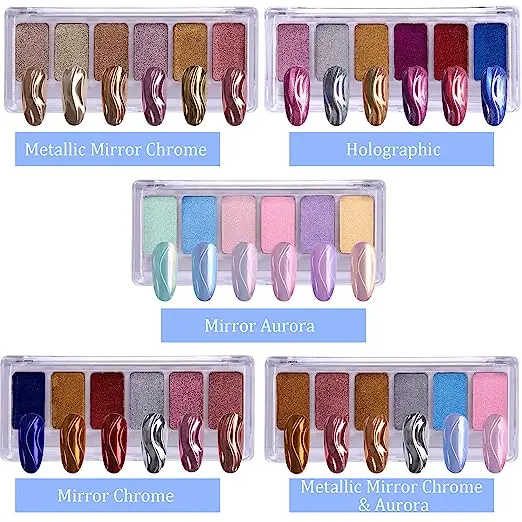 Solid Chrome Nail Powder Palette – 6 Metallic Shades 1