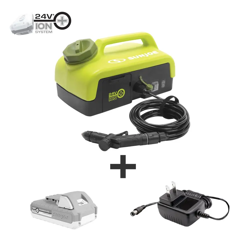 Sun Joe 24V Ion+ Go-Anywhere Portable Sink/Shower Spray Washer – 2.5-Gal Tank With 2.0-Ah Battery & Charger 1