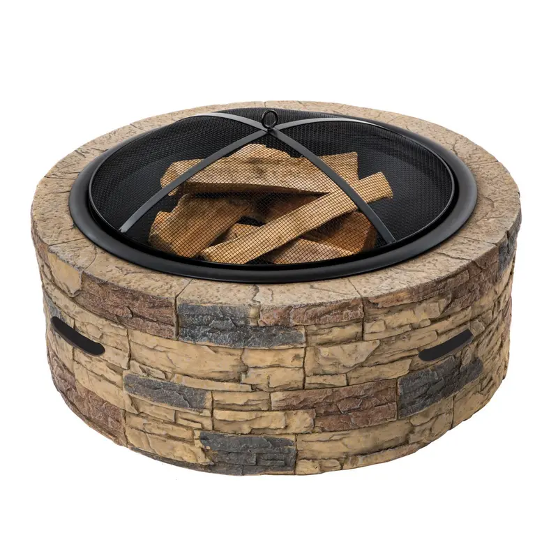 Sun Joe Sjfp35-Stn 35-Inch Natural Stone-Finish Wood-Burning Fire Pit With Dome Screen & Poker 1