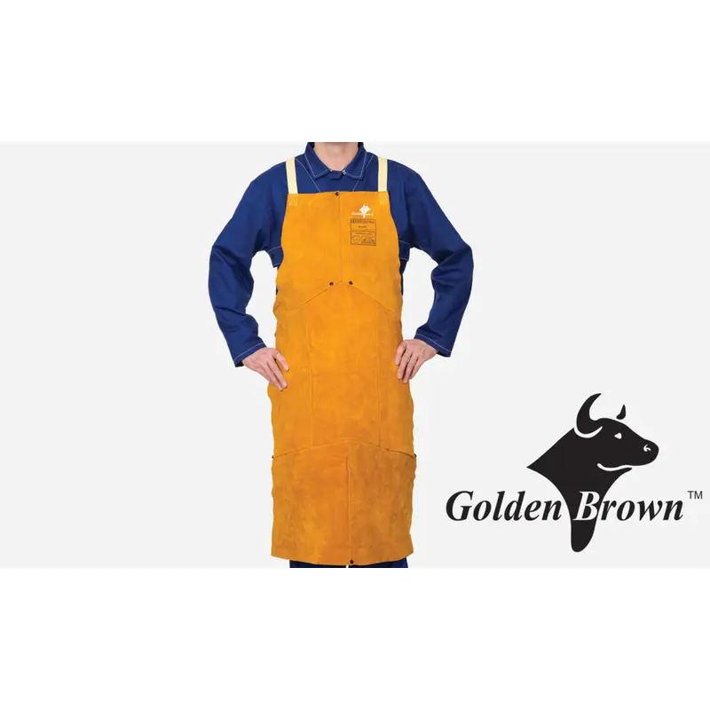 Weldas Golden Brown Split Leather Welding Apron – 48" Full-Length Cowhide, One-Size-Fits-All 1