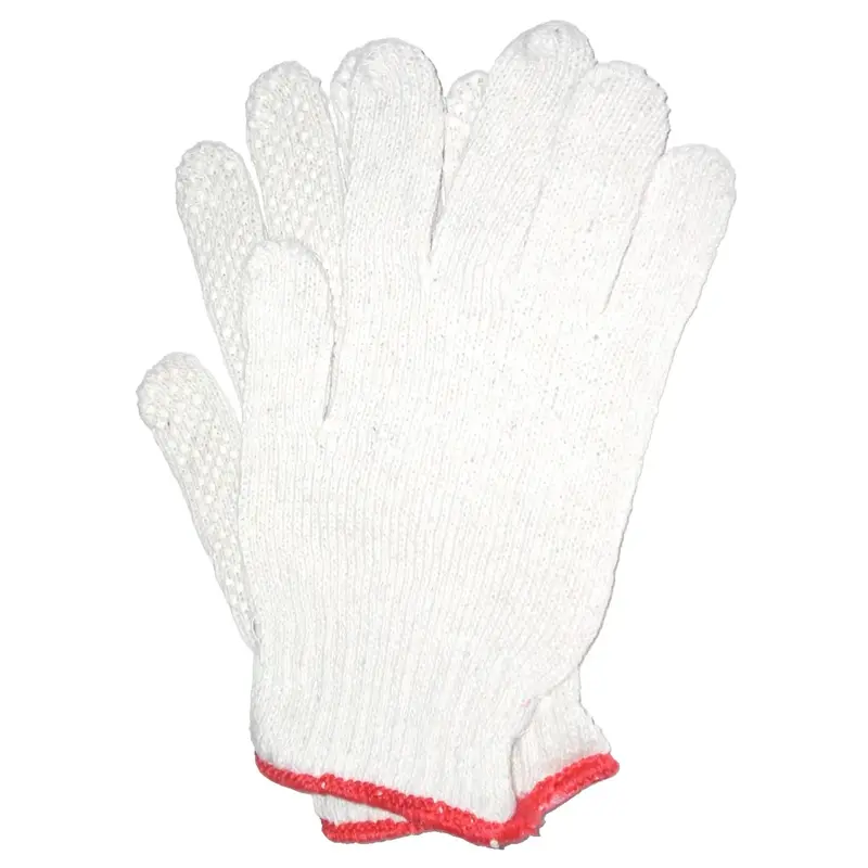 White Knit Safety Gloves – Red Seam, Dotted Palm & Back, Men’S Large 1